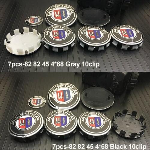 7PCS/set Car Emblem Kit 82MM 68MM 45MM Front/rear Emblme Wheel Cap Steering Decal Gray/black 10clips for Bmw E60 E90 F10 F30 F15