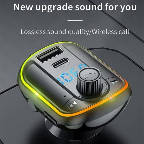 Handsfree Bluetooth 5.0 FM Transmitter Wireless Car Kit Mp3 Player PD USB Charge Colorful Light Hands-free Car Accessories