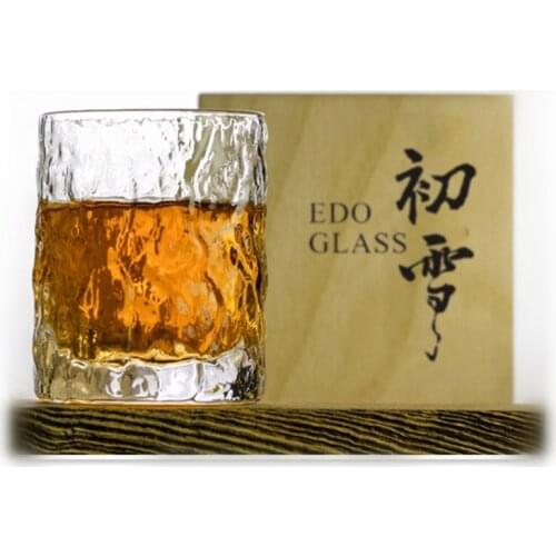 Japanese Style Whisky Glass First Snow Hammer Pattern Mojito Cocktail Cup Whiskey XO Liquor Wine Glasses With Wooden Gift Box