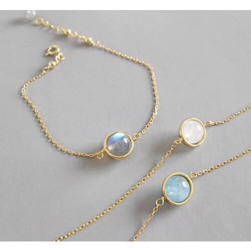 Fashion 925 sterling silver chain bracelet women accessories, simple natural moonstone bracelets bangles gold color jewelry
