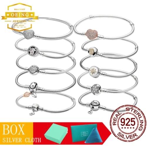 925 Sterling Silver Bracelets Original Charms Bracelet Crystal Shinning Love Heart Clasp Charm DIY Bracelet Women Jewelry Making
