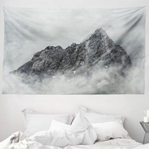 Black White Microfiber Large Wall Tapestry Snowy Mountain View 230cm x 140 cm