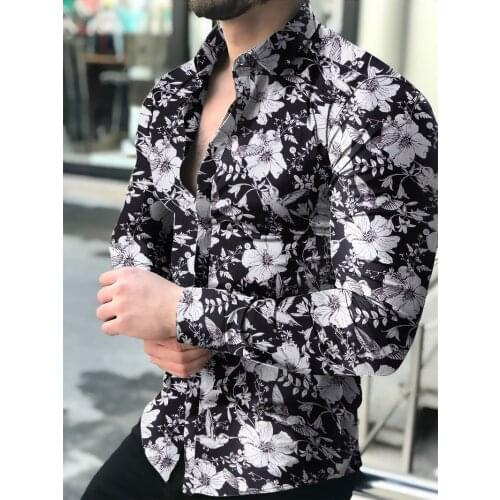 Camisas florales de manga larga de Otoño de 2021 para hombres camisas estampadas con flores de corte delgado para hombres cam