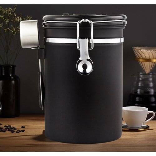 Airtight Coffee Canister Kitchen Dry Food Storage Container CO2-Release Valve Jar Coffee Beans Grounds Container Date Tracking