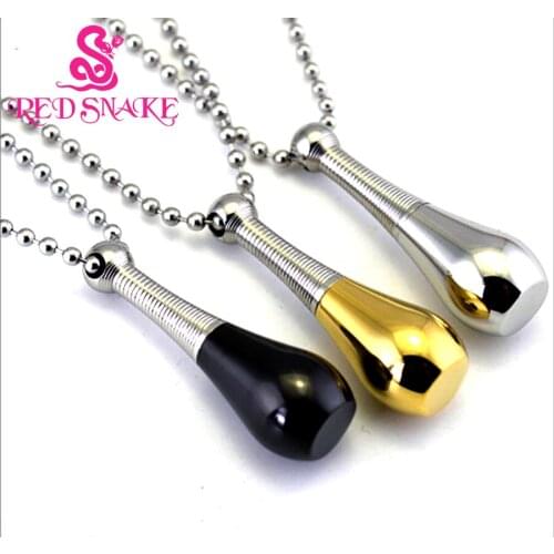 RED SNAKE Pure Titanium Steel Dripping-shape Perfume Bottle Openable Type Inside Empty Caulked Waterproof Pendant Necklaces