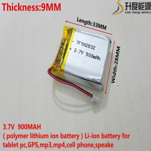 3.7V 900mAh 902833 Lithium Polymer Li-Po li ion Rechargeable Battery cells For Mp3 MP4 MP5 GPS mobile bluetooth