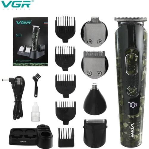 VGR 5 in 1 Electric Hair Clipper for Men Rechargeable electric razor Hair Trimmer hair cutting machine beard trimer LED Display