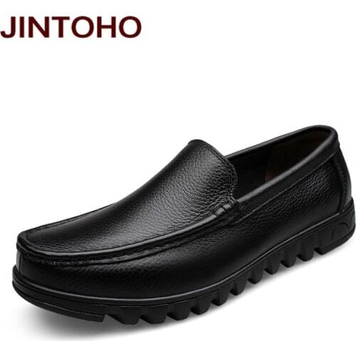JINTOHO big size 37-48 genuine leather formal mens shoes dress italian leather shoes brand moccasins slip on mens flats