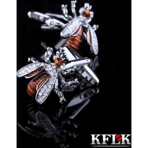 KFLK 2020 Luxury HOT shirt cufflinks for mens Brand cuff buttons Crystal cuff link High Quality Animal Bee abotoaduras Jewelry