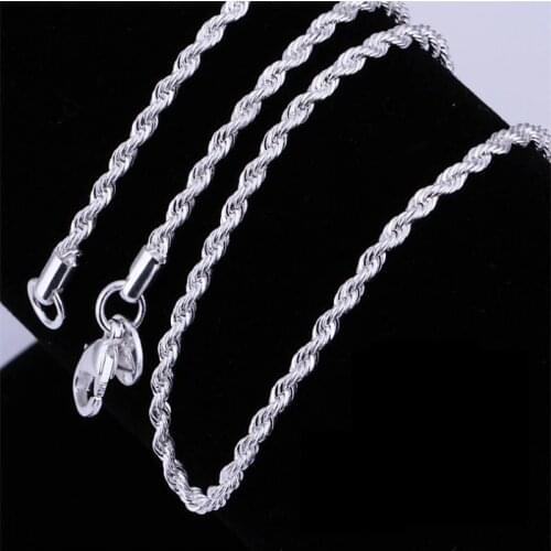 Hot Sale Retail Wholesale Silver-Plate Necklace Women Man Necklace 2mm 16,18,20,22,24 26 28 30 Inch Twist Rope Chain Jewelry