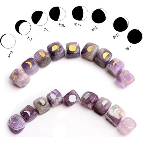 Set of 9pcs Natural Carved Moon Phase Change Cube Crystals Lunar Eclipse Symbol Meditation Healing Stone Gift Home Decor