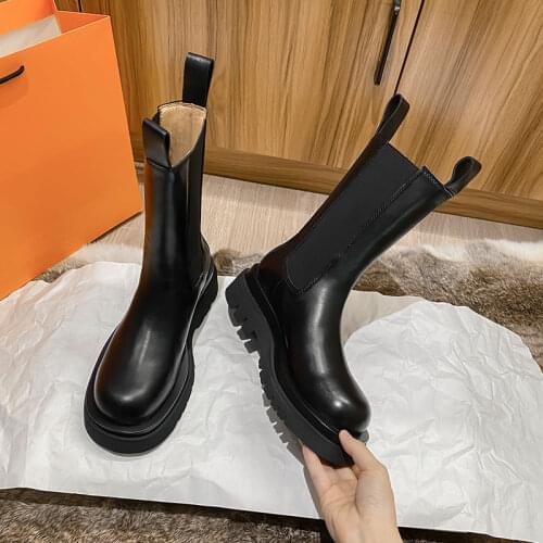2021 New Increased Martn Boots Womens Autumn and Winter Plus Velvet British Style Thick-soled Chelsea Short Boots