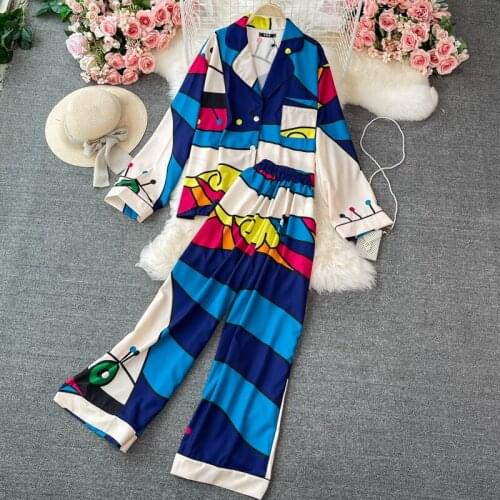 2021 summer new fashion retro western style Hong Kong style suit women temperament shirt wide leg trousers two-piece suit