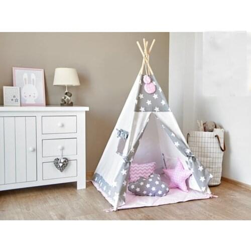 Grey star and pink design Childrens tent baby toy house Children play tent Cotton tents Baby dollhouse teepee house