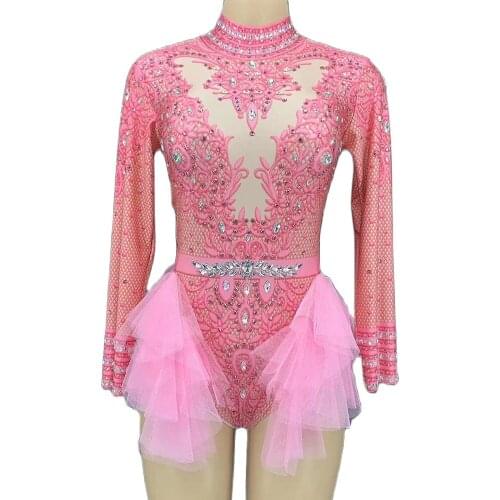 Pattern Printing Sexy Women Clothing Long Sleeve Tights Bodysuit Theatrical Costume Mesh Decoration Dance Wear Performance Suit