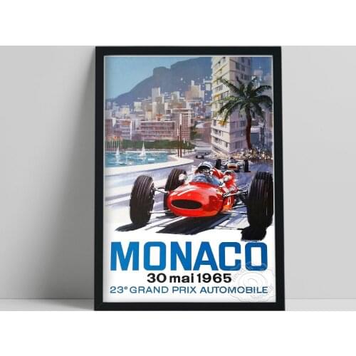 1965 Monaco Grand Prix Print Poster, Red Racing Art Prints, Vintage Art Antique Car Fans Collection Wall Picture Home Decor Gift