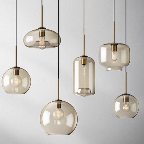 Nordic Amber Glass Pendant Lights Kitchen Dinning Room Light Fixtures Modern Led Gold Hanging Lamp Cafe Bar Bedroom Home Decor