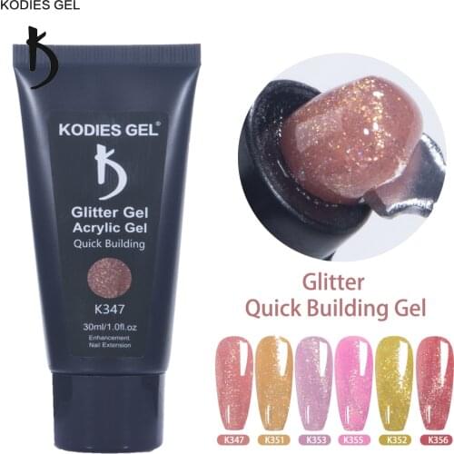 KODIES GEL Poly Builder Glitter Nail Supplies for Professionals 30ML Quick Building Gel for Nail Extension Acrylic Prolong Nails