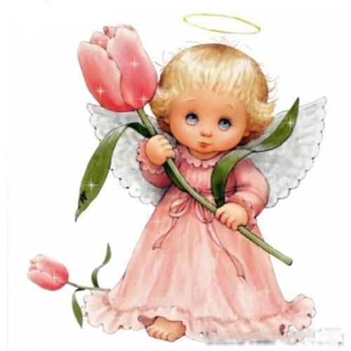 Full Diy Diamond Painting Baby Angel & Flower Tulip Embroidery Diamond Painting Cross Stitch Rhinestone Crystal Mosaic Paintings