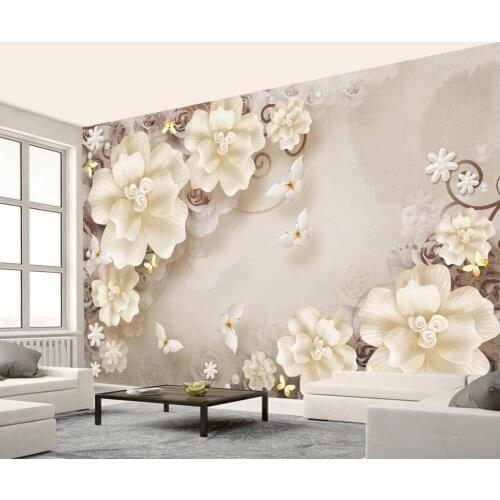 Beibehang Custom Wallpaper Home Decorative Fresco Nordic Stereo Relief Rose Pearl Jewelry TV Wall Background Wall 3d wallpaper