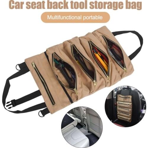 Practical Multi-Purpose Tool Roll Up Canvas Storage Bag Wrench Pouch Hanging Zipper Carrier Car Seat Back Tool Organizer