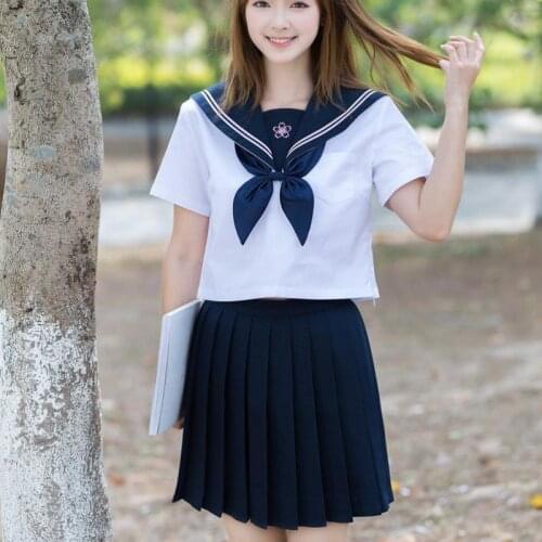 Orthodox JK Uniform Short Sleeves High School Uniforms Cute Embroidery Flower College School Girl Sailor Navy Uniforms s-xxl