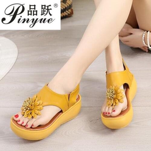 Genuine Leather Sandals Shoes Women Summer Flip Flops 2020 Summer New Female Wedge Sandals Summer Shoes Platform Casual