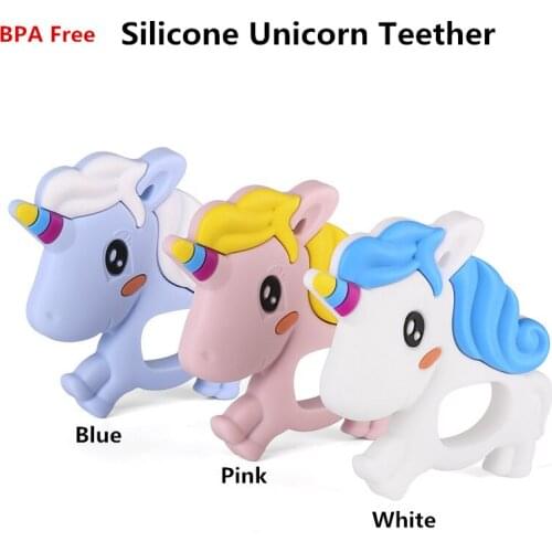 Chenkai 10PCS BPA Free New Silicone Unicorn Teether DIY Baby Lovely Pacifier Dummy Pendant Nursing Sensory Toy Food Grade