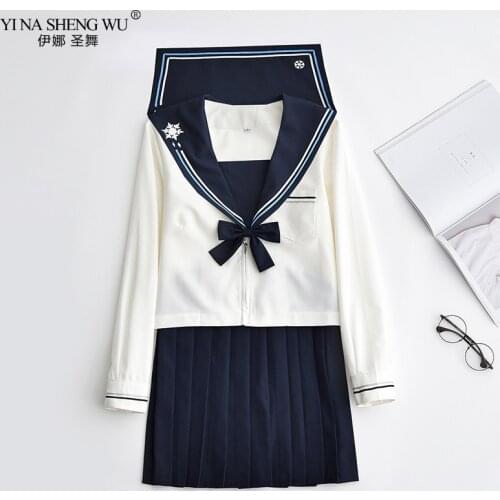 Blue Embroidery Schoolgirl Uniform Japanese Class Sailor School JK Uniforms Students Clothes Girls Anime COS Pleated Skirt Suits