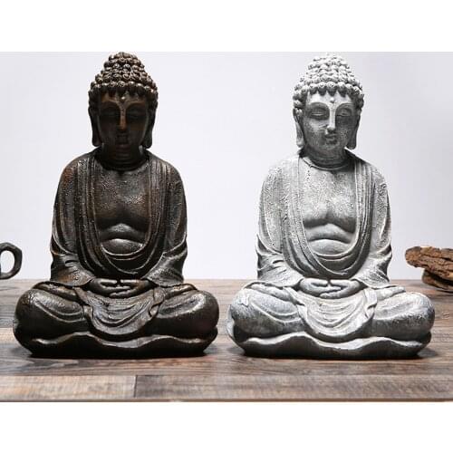 Buddha Statue Resin Sitting Buddhism Figurine Home Office Desktop Decoration