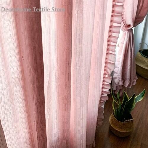 Warm and Simple Pink Silk Fabrics Northern European Princess Childrens Room Window Screen curtains for living room bedroom
