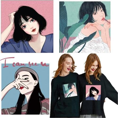 Heat Transfer Beautiful Girl Patches Libra Iron On Transfer For Clothing DIY Cool Beauty Thermal Stickers On Clothes Applique