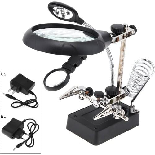 Welding Magnifying Glass LED Light Auxiliary Clip loupe Magnifier 3 In1 Hand Desktop Magnifier Soldering Solder Iron 10X