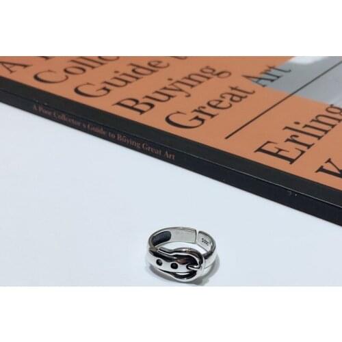 Vintage S925 Sterling Thai Silver 925 Original Luxury Open Ended Rings Resizable Weird and Funny Belt Shape Charm Retro Ring