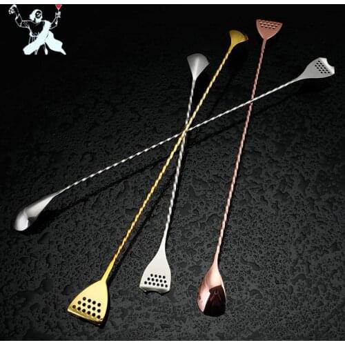 Japanese Style 304 Stainless Steel Cocktail Bar Spoon 40cm Professional Bartender Mixing Spoon Mixing Stick Filter Spoon