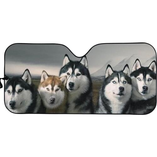 Funny Husky Dog Print Car Front Window Sun Shade Protector Cover UV Protected Foldable Windshield Sunshade Auto Accessories
