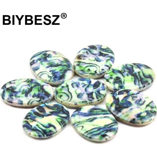 Green Printed Pattern Charm Stone Beads Oval Shape Loose Spacer Shell Beads for Jewelry Making 10pcs DIY Charm Bracelet Necklace