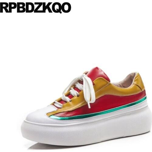 Thick sole women elevator muffin flats genuine leather round toe lace up luxury sneakers trainers creepers platform shoes china