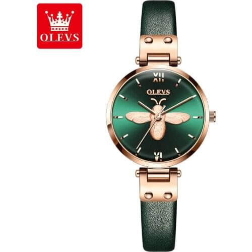 OLEVS Womens Quartz Watch Luxury Brand 2021 Steel Leather Waterproof Watch for Women Bee Pattern Business Fashion WristWatch