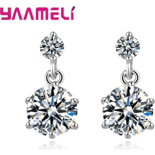 Bes Quality Genuine 925 Sterling Silver Earrings Filled Clear Crystals Women Bridal Wedding Brincos Accessories