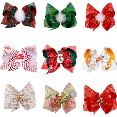 1 Pc 6 " Christmas JOJO Bows Hair Clips Barrettes Cartoon Pompom Bling Snowman Hairpins For Baby Girls Cute Hair Accessories