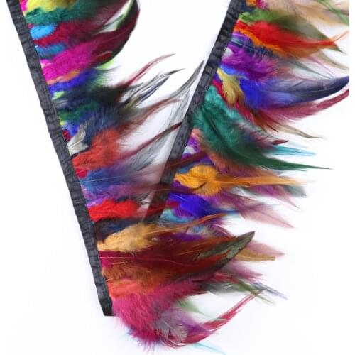 1 yard high quality Rooster Trims Feather Fringe Dyed 14 colors with Satin Ribbon Tape skirt feathers for crafts party Accessory