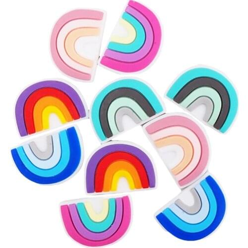 Chenkai 10PCS Rainbow Shape Silicone Beads Food Grade DIY Baby Infant Pacifier Nursing Teething Necklace Sensory Accessories Toy