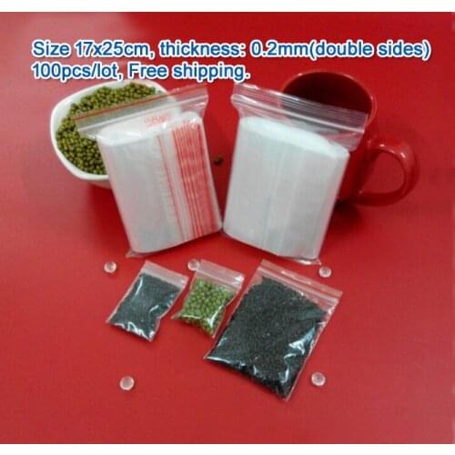 100pcs double sizes thickness 0.2mm Transparent PE Zip Lock jewelry Packaging bags, 17*25cm clear plastic bags for gift storage
