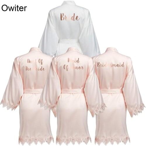 2021 New Matt Satin Lace Robes White Bridesmaid Bride Robes Bridesmaid Robes Women Wedding Short Robe Satin Robe Bathrobe