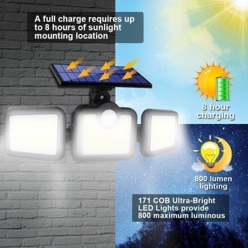 2021 Googor GOOD Creative Design Three Head Motion Radar Sense Solar Power Sunshine charge Led Wall Lamp Outdoor