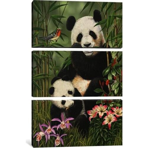 3Pieces Full Square Round 5D diy diamond painting Panda Mother Baby Bamboo Birds Pictures mosaic diamond embroideryZP-3523