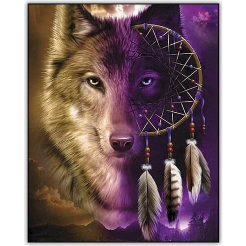 Abstract 5d DIY Diamond Painting Dream Catcher Wolf Design Full Square Drill Crystal Diamond Mosaic Embroidery Accessories Art