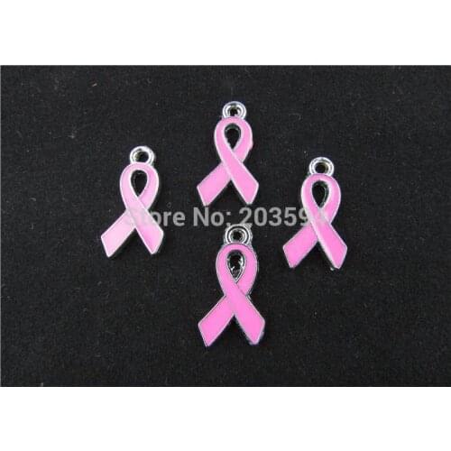 AE155 50Pcs Mixed Silver Tone Enamel Pink Ribbon Charms Pendants Jewelry DIY Jewelry Findings 25x18mm