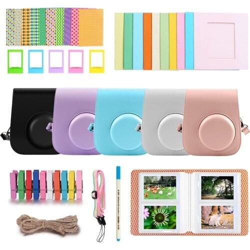 Besegad 40PCS Camera Accessories Kit with PU Case Photo Frame Album Stickers Strap for Fujifilm Instax Mini 11 Camera
